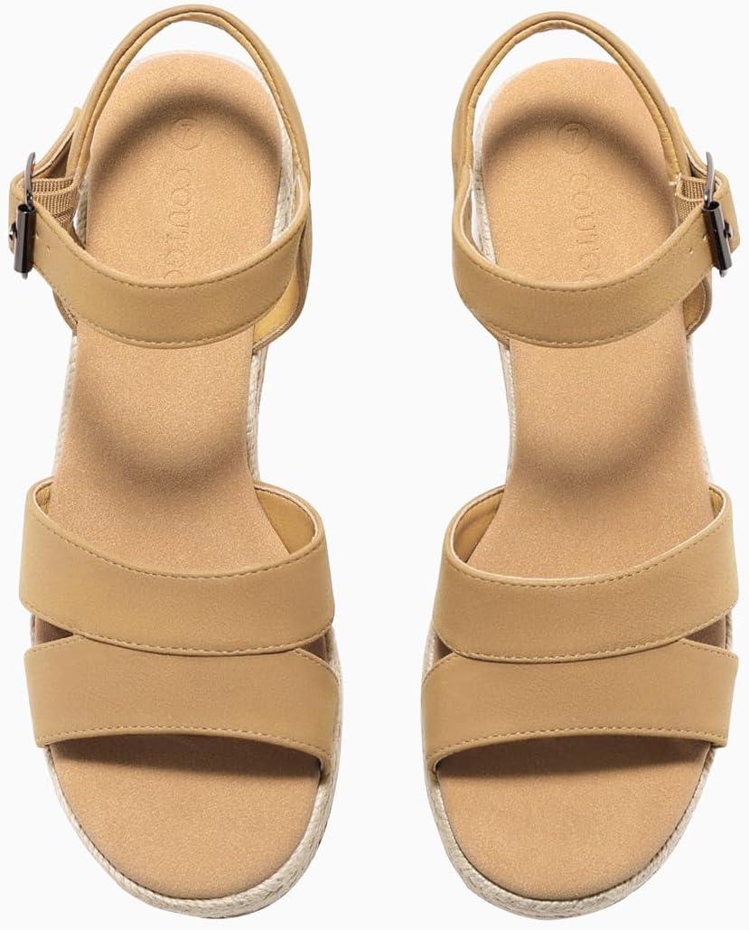 image:imageCoutgo Womens Wedge Platform Sandals Espadrille Heels Open Toe Buckle Ankle Strap Summer ShoesKhaki