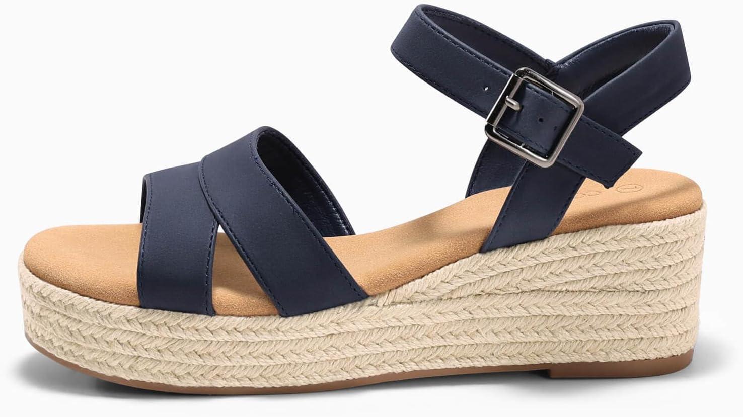 image:imageCoutgo Womens Wedge Platform Sandals Espadrille Heels Open Toe Buckle Ankle Strap Summer ShoesNavy