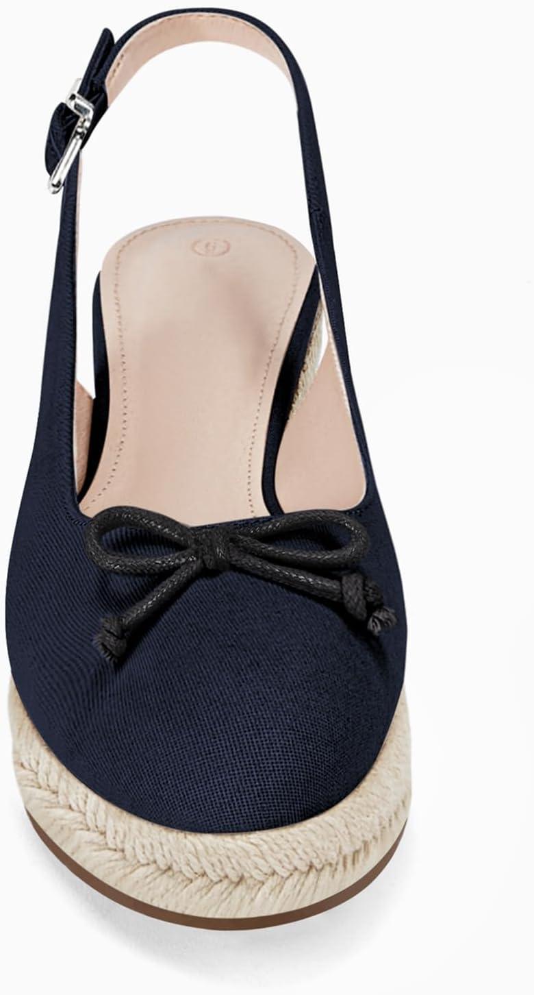 image:imageWomens Closed Toe Espadrilles Wedges Shoes Platform Slingback Mid Low Heel Canvas Bow Dress Sandals Navy Size 55
