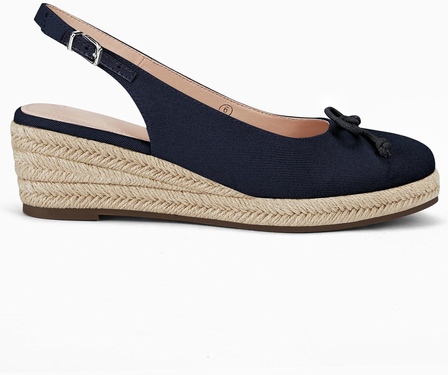 image:imageWomens Closed Toe Espadrilles Wedges Shoes Platform Slingback Mid Low Heel Canvas Bow Dress Sandals Navy Size 55