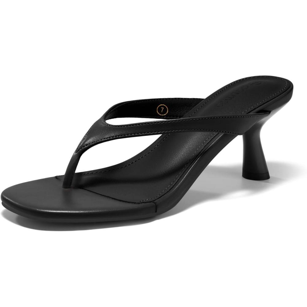 image:imageCoutgo Womens Kitten Low Heels Flip Flop Open Toe Thong Sandals Slides Slip On Summer Beach Dress ShoesBlack