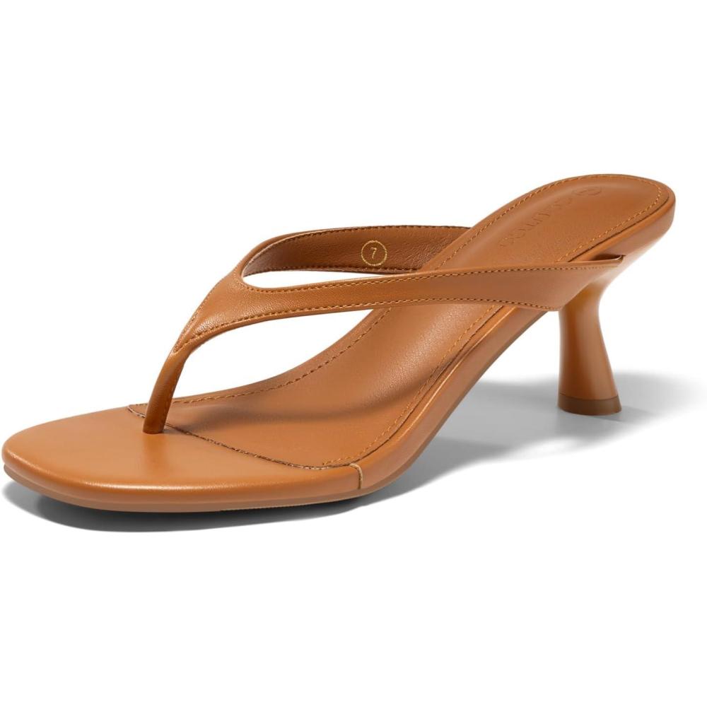 image:imageCoutgo Womens Kitten Low Heels Flip Flop Open Toe Thong Sandals Slides Slip On Summer Beach Dress ShoesBrown