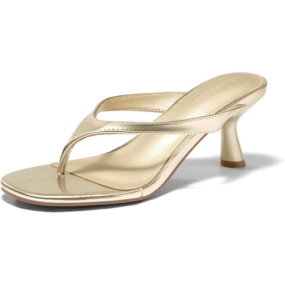 image:imageCoutgo Womens Kitten Low Heels Flip Flop Open Toe Thong Sandals Slides Slip On Summer Beach Dress ShoesGold