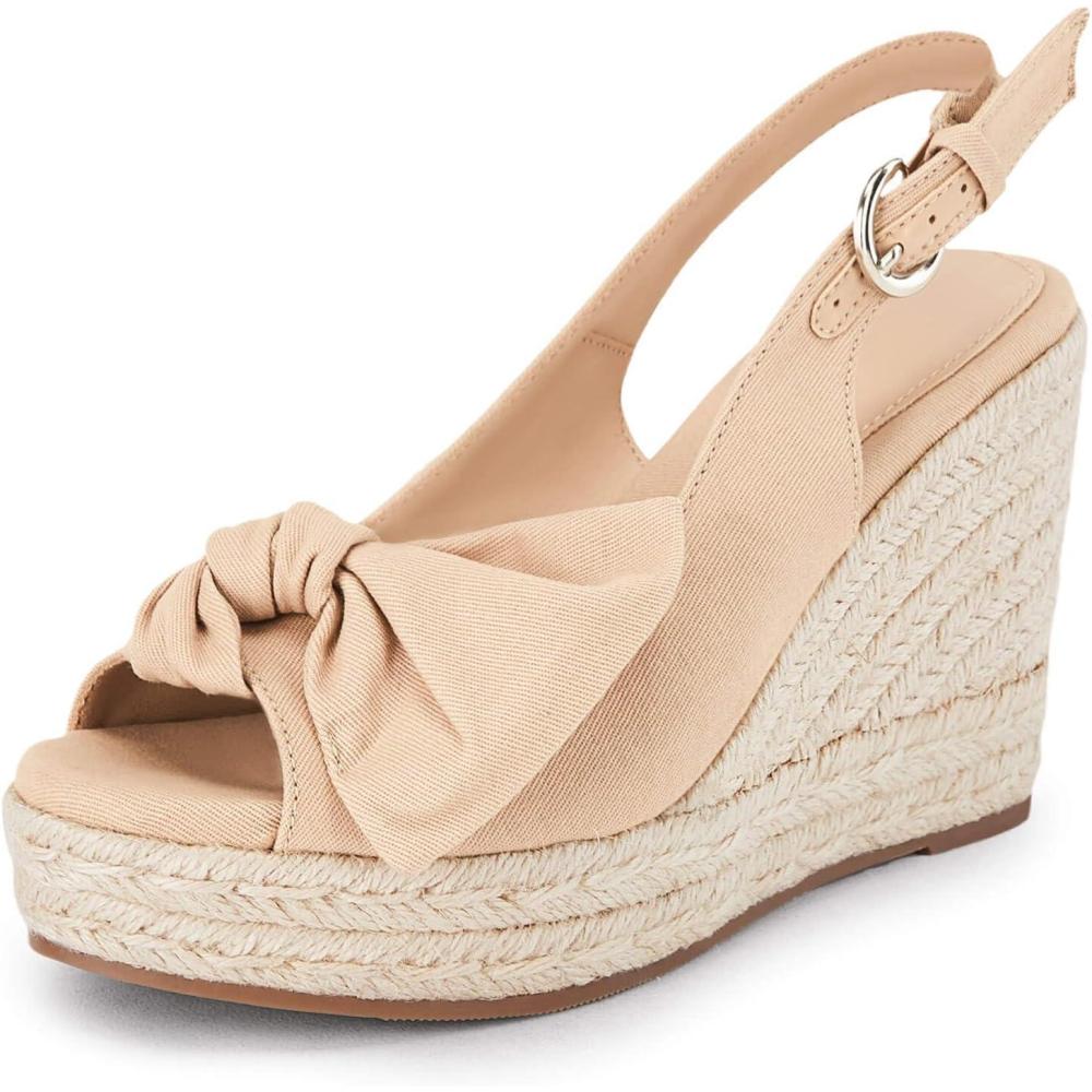image:imageCoutgo Womens Peep Toe Wedges Heels Slingback Espadrille Platform Sandals Side Bowknot Casual ShoesKhaki