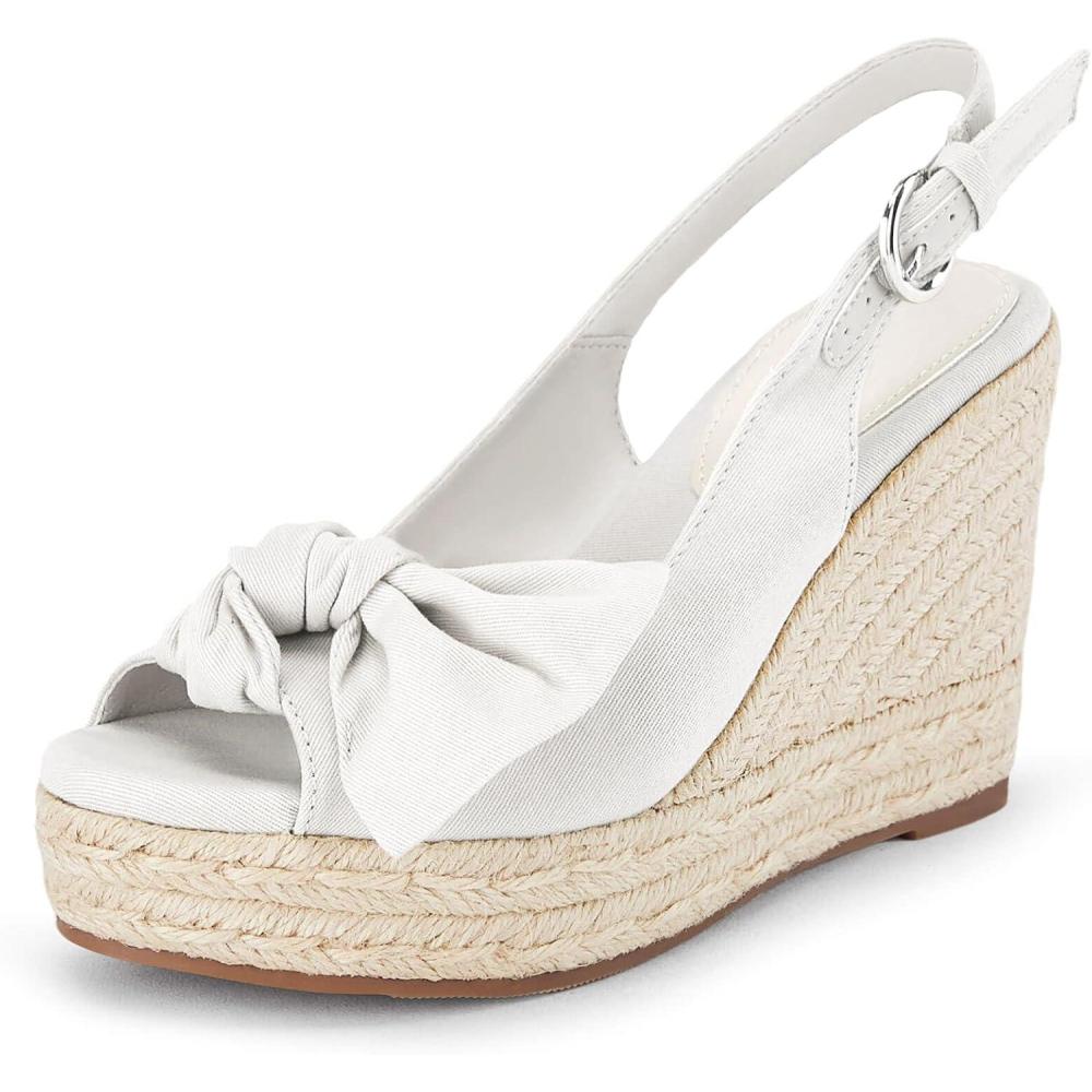 image:imageCoutgo Womens Peep Toe Wedges Heels Slingback Espadrille Platform Sandals Side Bowknot Casual ShoesWhite