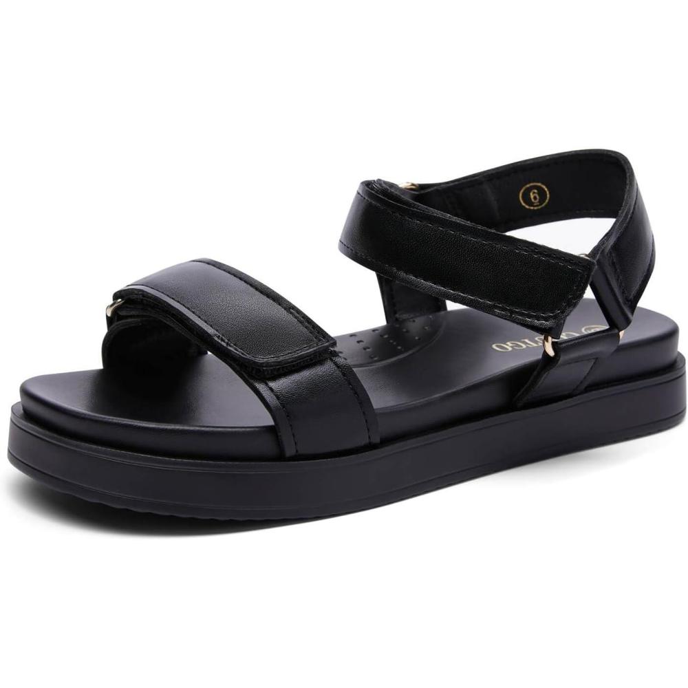 image:imageCoutgo Womens Platform Sandals Adjustable Strap Open Toe Low Wedge Sandals Beach Vacation ShoesBlack Pu