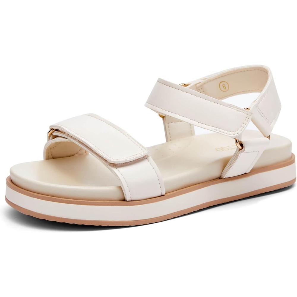 image:imageCoutgo Womens Platform Sandals Adjustable Strap Open Toe Low Wedge Sandals Beach Vacation ShoesCream White Pu