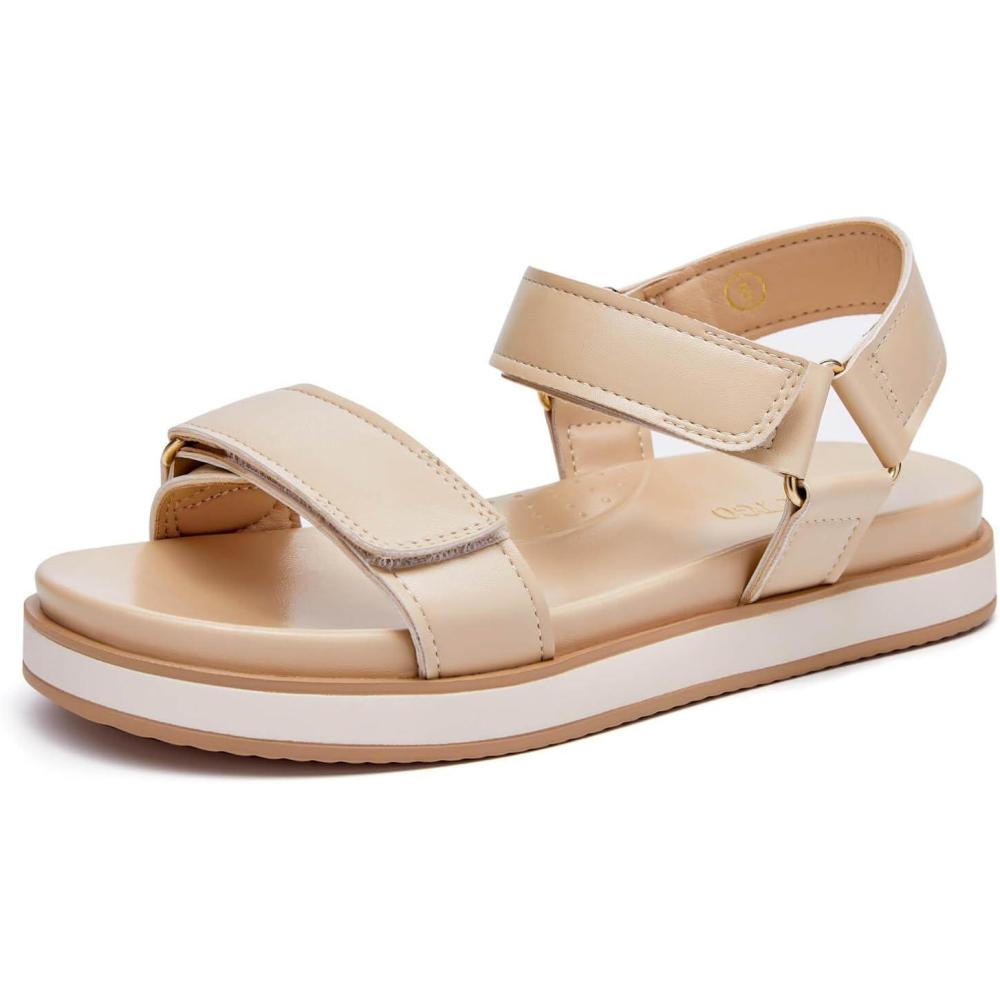 image:imageCoutgo Womens Platform Sandals Adjustable Strap Open Toe Low Wedge Sandals Beach Vacation ShoesNude Pu