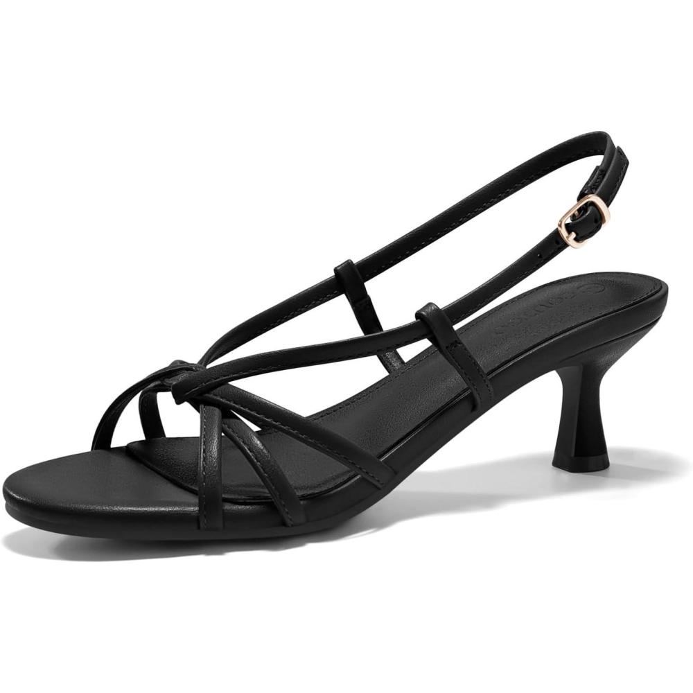 image:imageCoutgo Womens Strappy Sandals Slingback Kitten Low Heels Open Toe Buckle Strap Summer Party Dress ShoesBlack