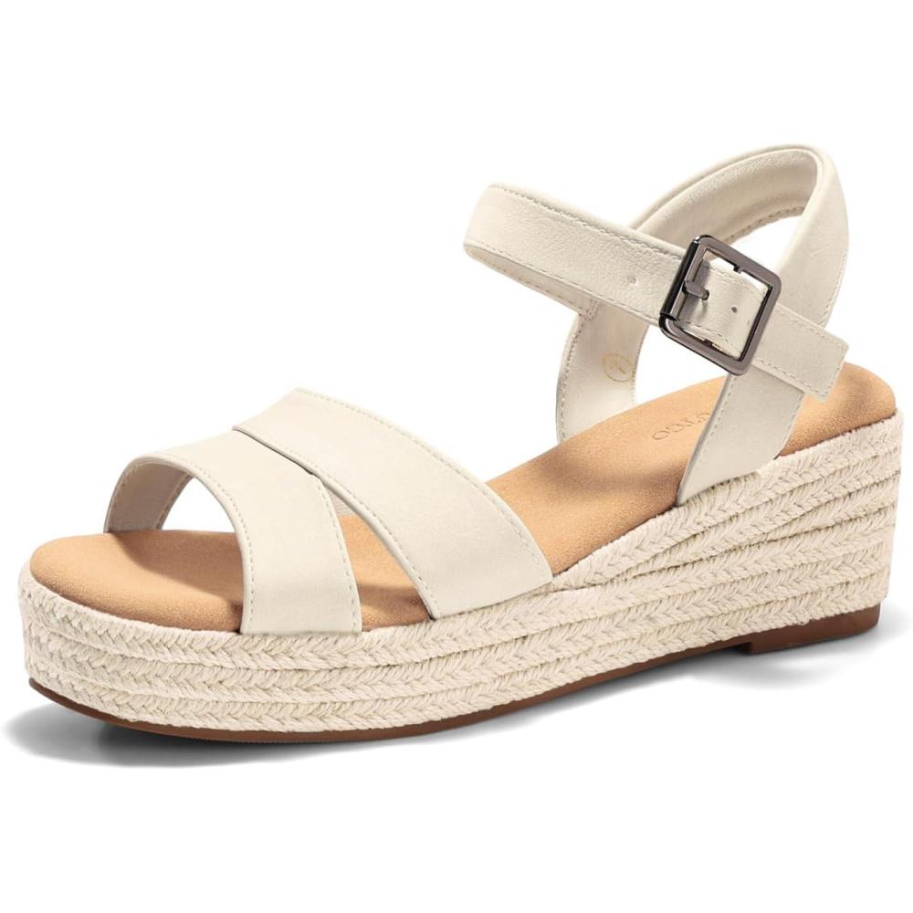 image:imageCoutgo Womens Wedge Platform Sandals Espadrille Heels Open Toe Buckle Ankle Strap Summer ShoesBeige