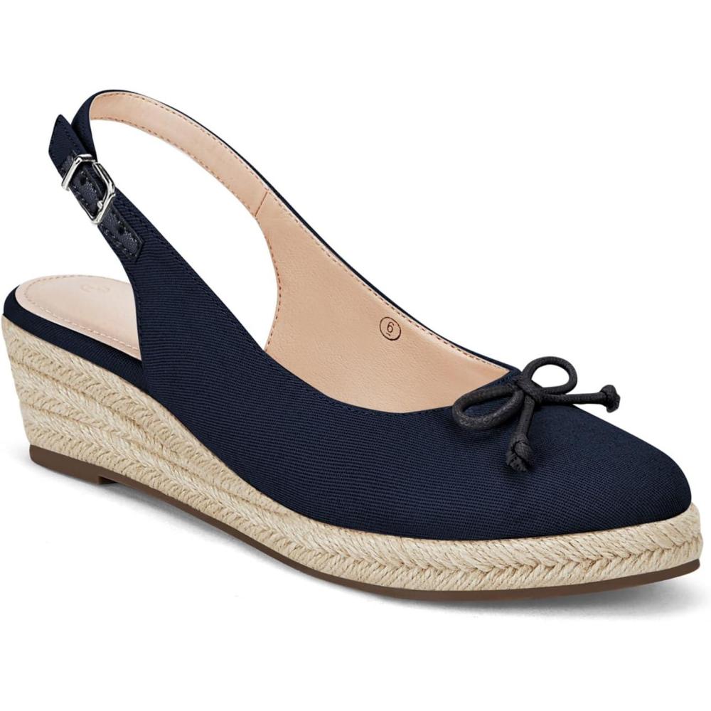 image:imageWomens Closed Toe Espadrilles Wedges Shoes Platform Slingback Mid Low Heel Canvas Bow Dress Sandals Navy Size 5