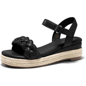 Coutgo Girls Platform Sandals Espadrille Braid Open Toe Ankle Strap Wedge Sandals Summer Dress Shoes for Toddler/Little/Big Kids(Black)
