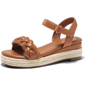 Coutgo Girls Platform Sandals Espadrille Braid Open Toe Ankle Strap Wedge Sandals Summer Dress Shoes for Toddler/Little/Big Kids(Brown)