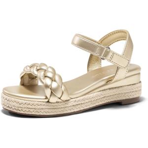Coutgo Girls Platform Sandals Espadrille Braid Open Toe Ankle Strap Wedge Sandals Summer Dress Shoes for Toddler/Little/Big Kids(Gold)