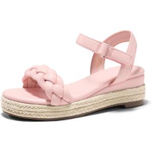 Coutgo Girls Platform Sandals Espadrille Braid Open Toe Ankle Strap Wedge Sandals Summer Dress Shoes for Toddler/Little/Big Kids(Pink)
