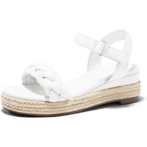 Coutgo Girls Platform Sandals Espadrille Braid Open Toe Ankle Strap Wedge Sandals Summer Dress Shoes for Toddler/Little/Big Kids(White)