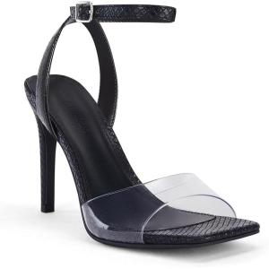 Coutgo Womens Clear Heels Sandals Square Toe Ankle Strap Sexy High Heeled Stiletto Dress Shoes(Black)