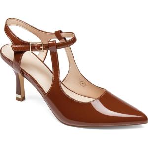 Coutgo Womens High Heels Pointed Toe Ankle Strap Pumps Patent Leather Sexy Stiletto Office Wedding Dress Shoes(Brown)