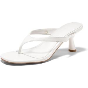 Coutgo Womens Kitten Low Heels Flip Flop Open Toe Thong Sandals Slides Slip On Summer Beach Dress Shoes(White)