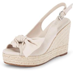 Coutgo Women’s Peep Toe Wedges Heels Slingback Espadrille Platform Sandals Side Bowknot Casual Shoes(Beige)