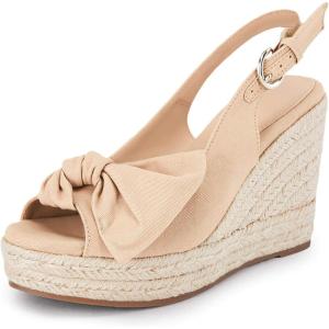 Coutgo Women’s Peep Toe Wedges Heels Slingback Espadrille Platform Sandals Side Bowknot Casual Shoes(Khaki)