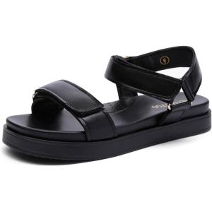 Coutgo Womens Platform Sandals Adjustable Strap Open Toe Low Wedge Sandals Beach Vacation Shoes(Black Pu)