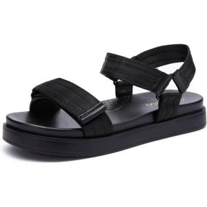 Coutgo Womens Platform Sandals Adjustable Strap Open Toe Low Wedge Sandals Beach Vacation Shoes(Black Textile)