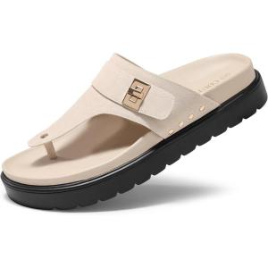 Coutgo Womens Platform Thong Sandals Open Toe Flip Flops Slip On Slides Summer Beach Shoes(Beige)