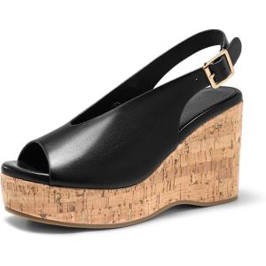 Coutgo Womens Platform Wedge Sandals Open Peep Toe Slingback Cork High Heels Summer Beach Shoes(Black)