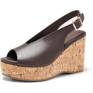 Coutgo Womens Platform Wedge Sandals Open Peep Toe Slingback Cork High Heels Summer Beach Shoes(Chocolate)