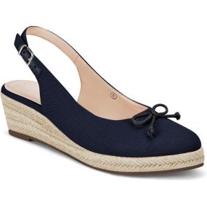 Womens Closed Toe Espadrilles Wedges Shoes Platform Slingback Mid Low Heel Canvas Bow Dress Sandals, Navy, Size 5.5