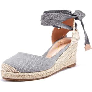 Womens Wedge Espadrille Sandals Closed Cap Toe Platform Lace Up Slingback Ankle Wrap Strap Sandals