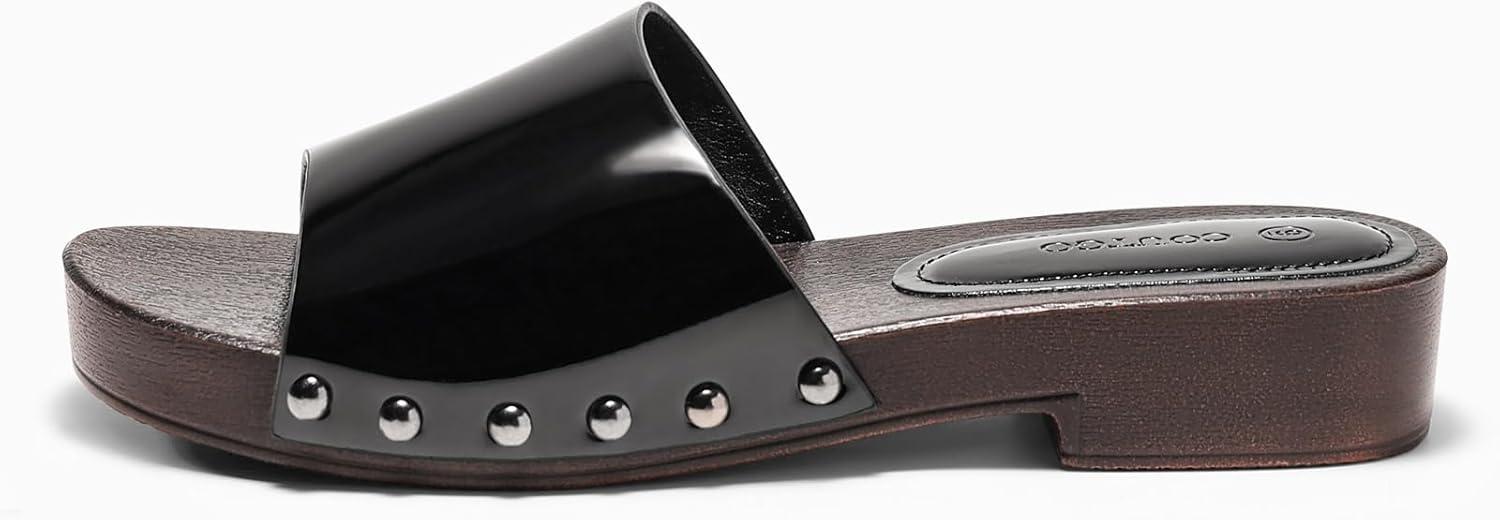 image:imageCoutgo Womens Platform Chunky Low Heels Sandals Open Toe Slides Slip On Summer Beach ShoesBlack
