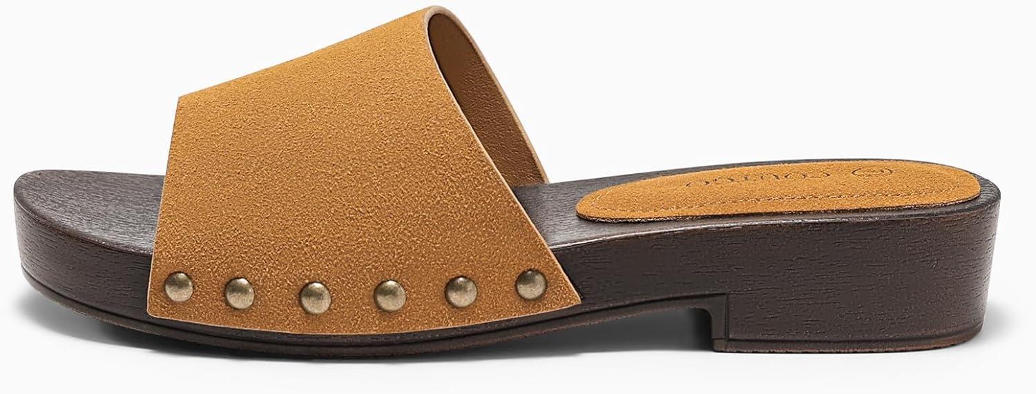 image:imageCoutgo Womens Platform Chunky Low Heels Sandals Open Toe Slides Slip On Summer Beach ShoesSuede Brown