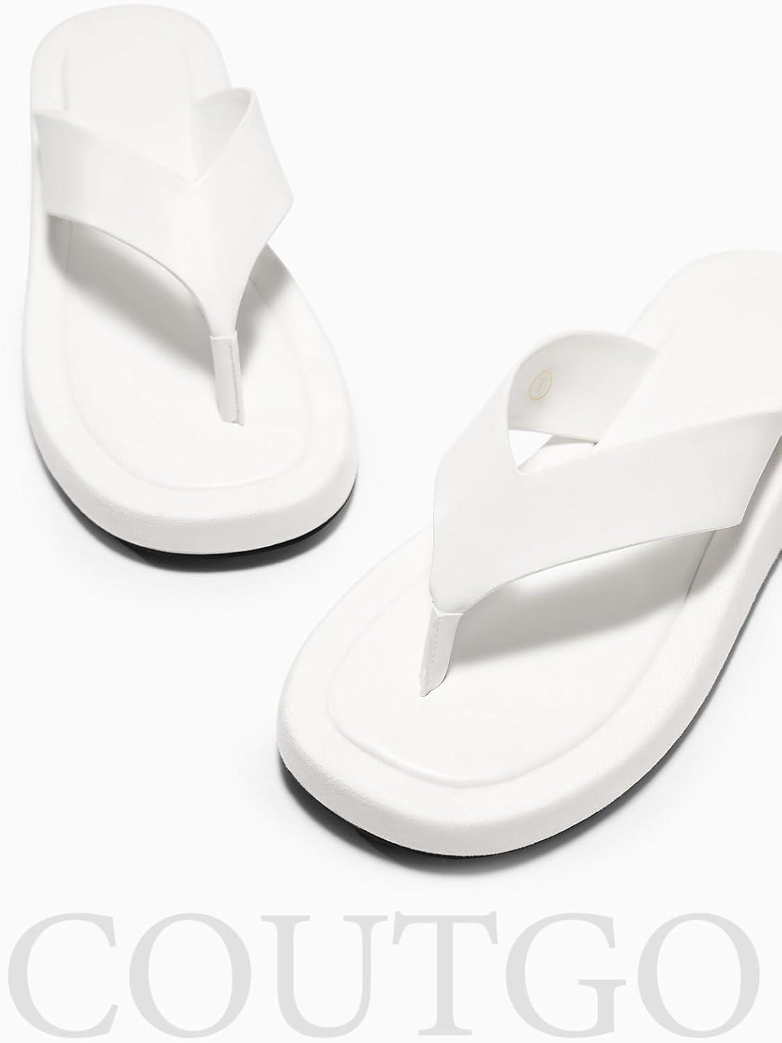 image:imageCoutgo Womens Platform Flip Flops Open Toe Slides Flat Sandals Thong Summer Beach Vacation ShoesWhite