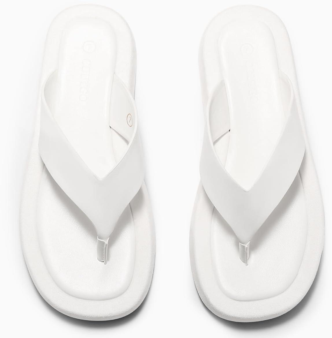 image:imageCoutgo Womens Platform Flip Flops Open Toe Slides Flat Sandals Thong Summer Beach Vacation ShoesWhite