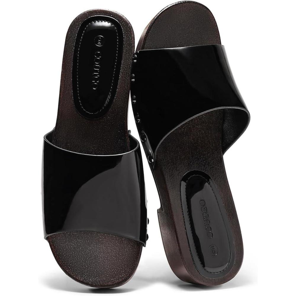 image:imageCoutgo Womens Platform Chunky Low Heels Sandals Open Toe Slides Slip On Summer Beach ShoesBlack