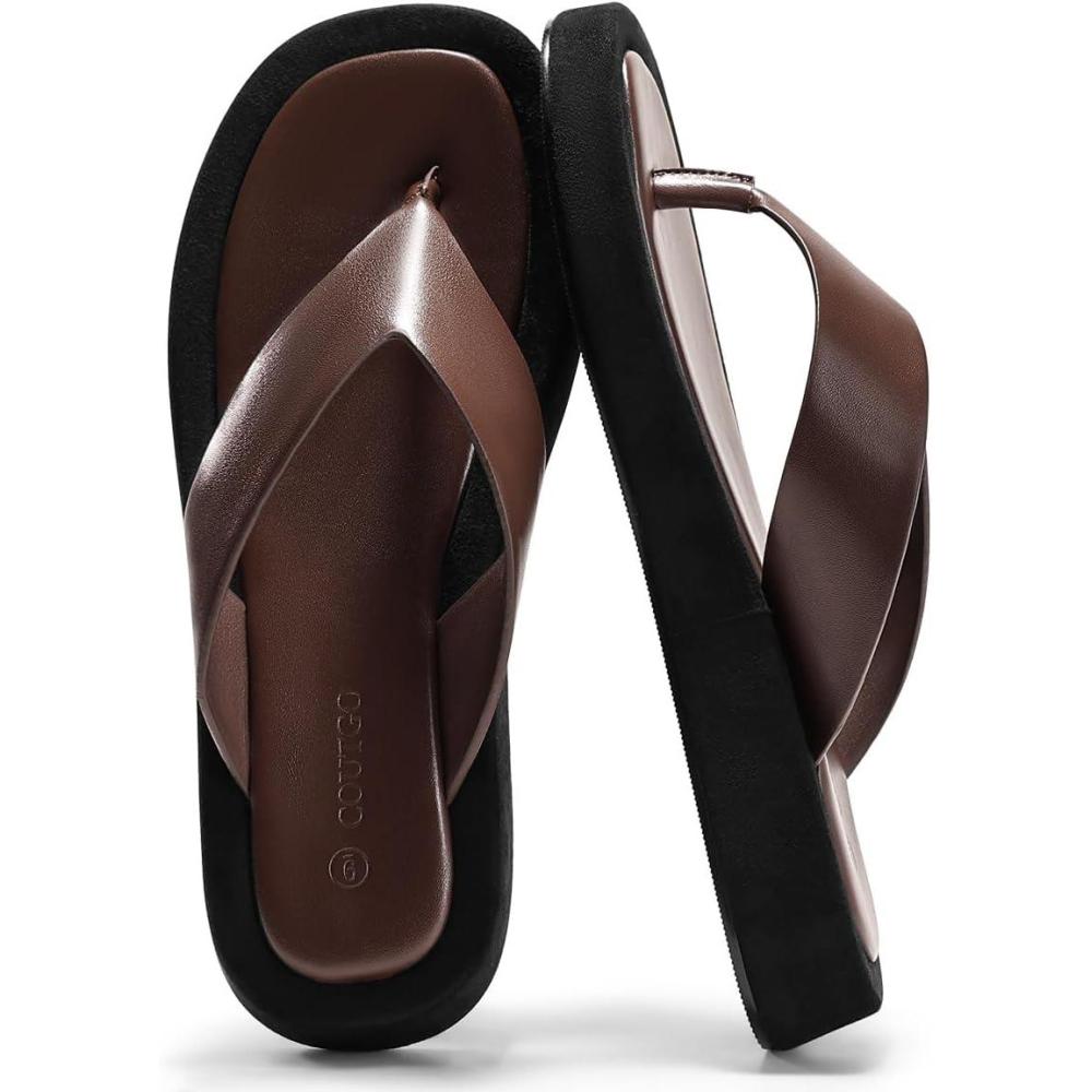image:imageCoutgo Womens Platform Flip Flops Open Toe Slides Flat Sandals Thong Summer Beach Vacation ShoesChocolate Brown