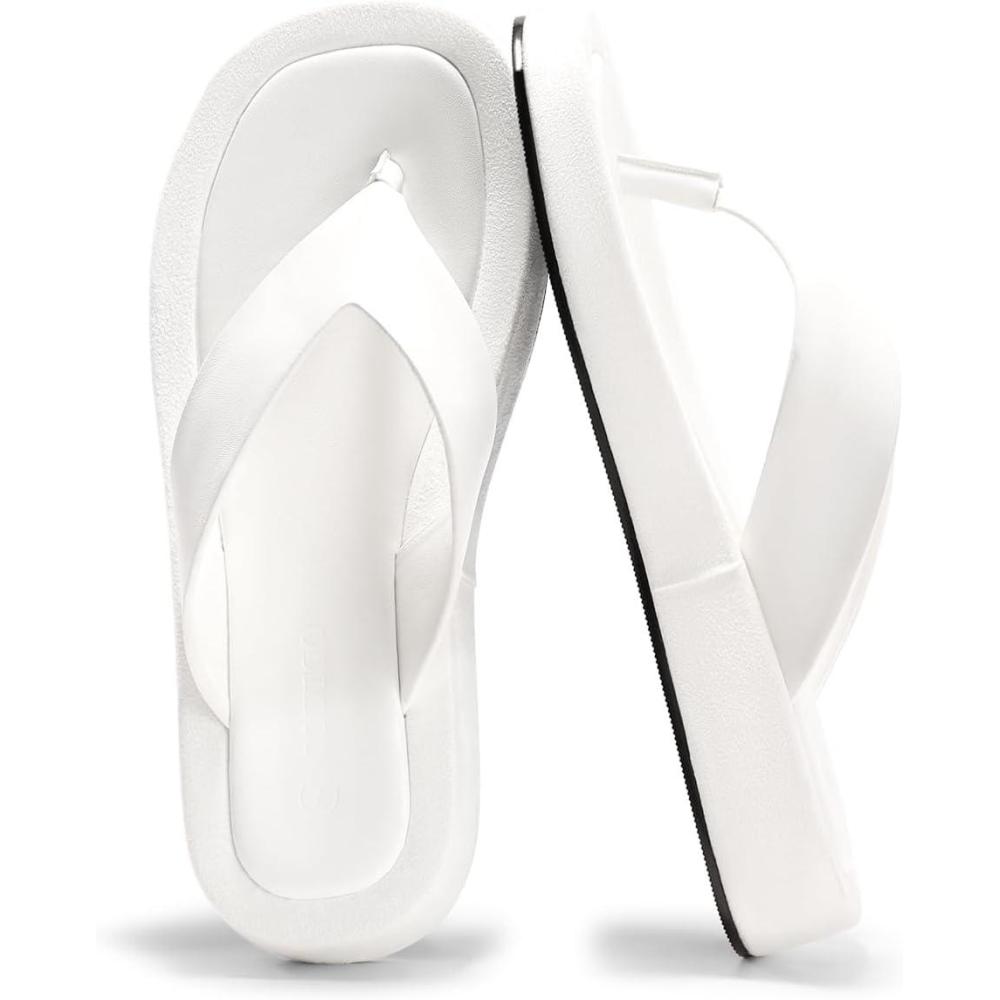 image:imageCoutgo Womens Platform Flip Flops Open Toe Slides Flat Sandals Thong Summer Beach Vacation ShoesWhite