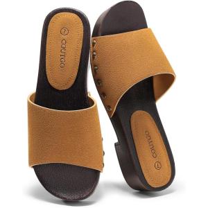 Coutgo Womens Platform Chunky Low Heels Sandals Open Toe Slides Slip On Summer Beach Shoes(Suede Brown)