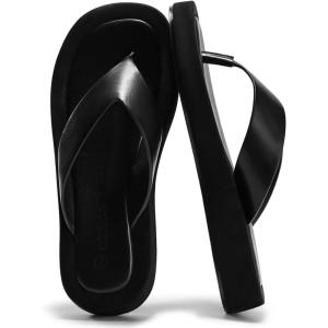 Coutgo Womens Platform Flip Flops Open Toe Slides Flat Sandals Thong Summer Beach Vacation Shoes(Black)