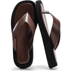 Coutgo Womens Platform Flip Flops Open Toe Slides Flat Sandals Thong Summer Beach Vacation Shoes(Chocolate Brown)