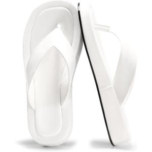 Coutgo Womens Platform Flip Flops Open Toe Slides Flat Sandals Thong Summer Beach Vacation Shoes(White)