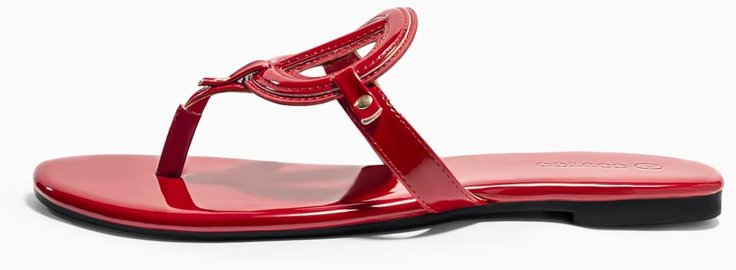 image:imageCoutgo Womens Flat Thong Sandals Square Open Toe Flip Flops Slip On Slides Dressy Summer Beach ShoesRed