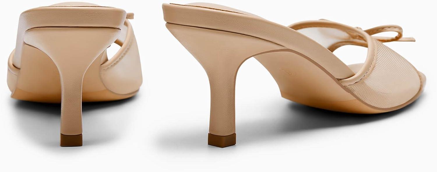 image:imageCoutgo Womens Square Open Toe Heels Mules Bow Stiletto Heel Backless Slip On Slides Sandals Khaki Size 6