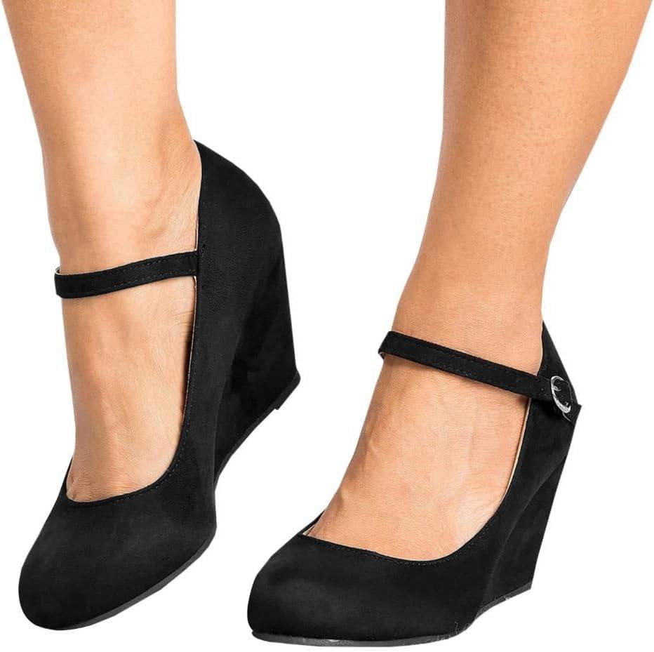 image:imageCoutgo Womens Wedge Pumps Dressy Mary Jane Shoes Comfort Wedges Closed Toe Ankle Strap Heeled ShoesBlack