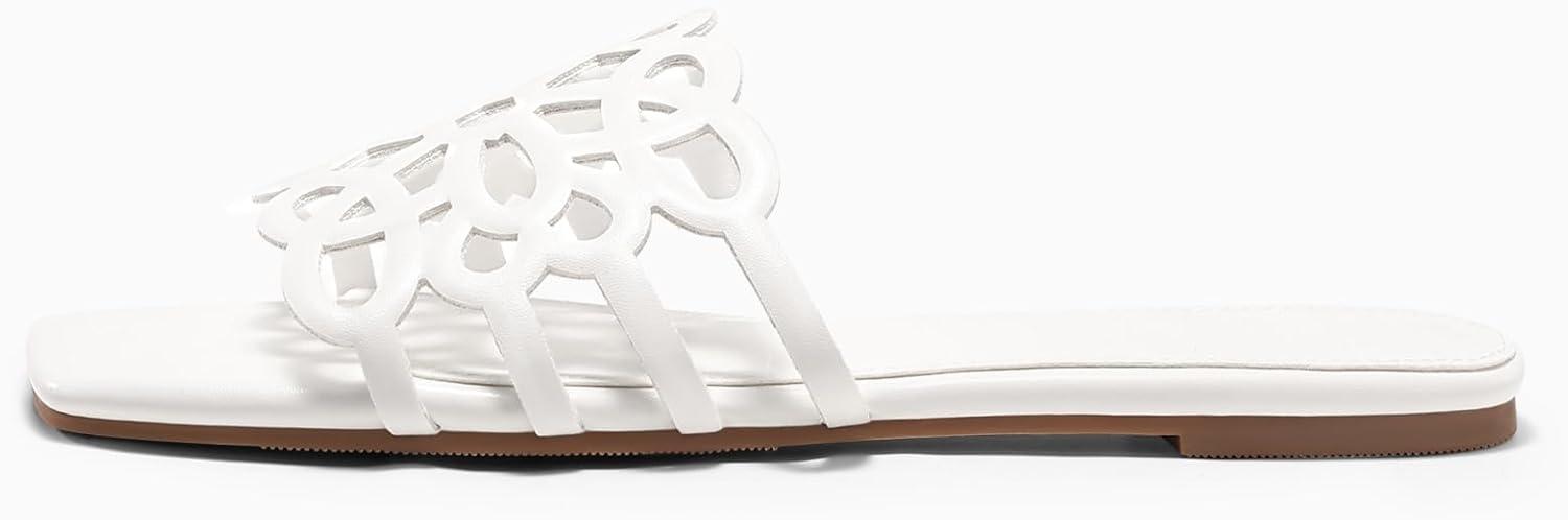 image:imageCoutgo Womens Flat Sandals Comfortable Square Open Toe Slides Slip On Summer Dressy Beach ShoesWhite