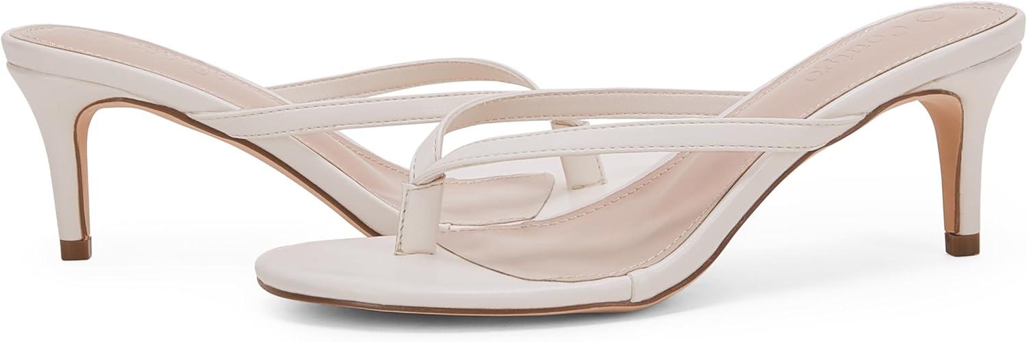 image:imageCoutgo Womens Flip Flops Kitten Heel Slip On Thong Slide SandalsNude