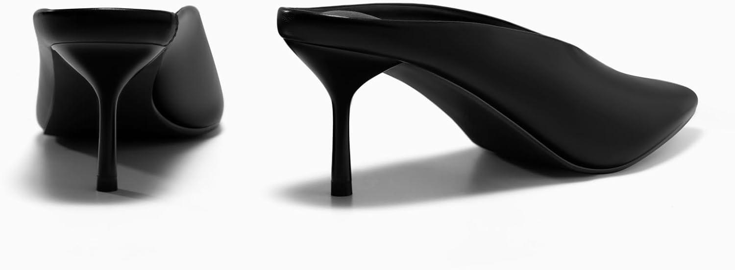 image:imageCoutgo Womens High Heels Mules Closed Pointed Toe Slide Sandals Slip On Summer Dress ShoesPu Black