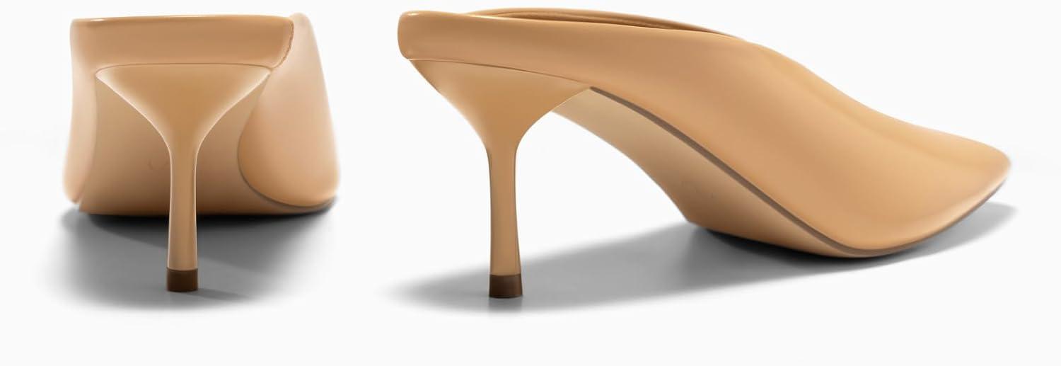 image:imageCoutgo Womens High Heels Mules Closed Pointed Toe Slide Sandals Slip On Summer Dress ShoesPu Khaki